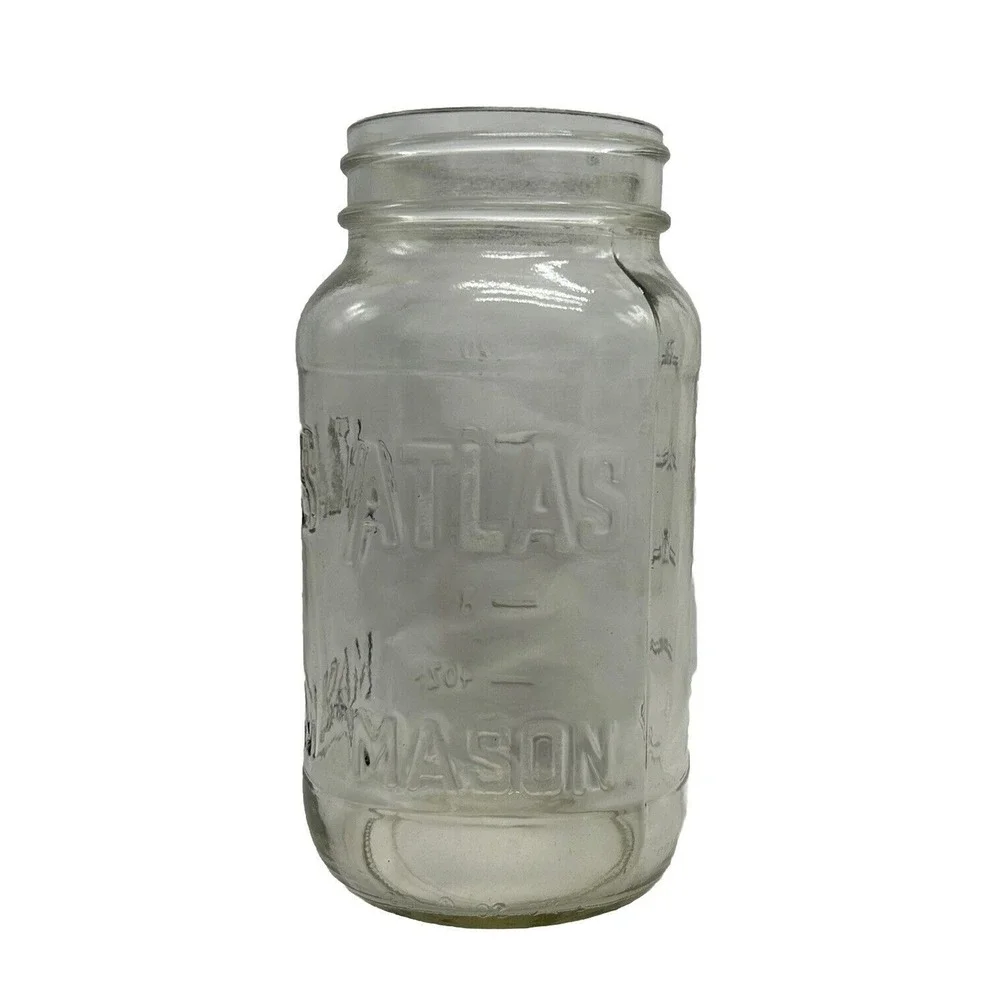 Vintage‎ Atlas Mason Jar No Lid Hazel Atlas 20 Oz Marking on Bottom 4 Clear